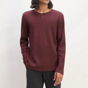 Everlane waffle long sleeve henley top burgundy unisex size L